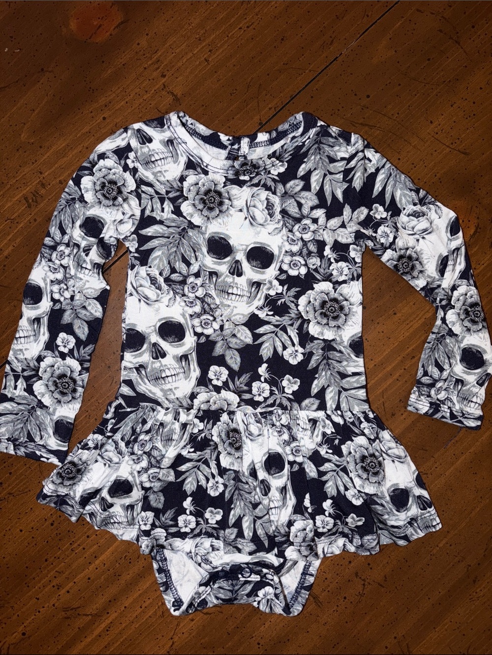 Little Bum Bums “Skeletons in the Closet”Long-Sleeve Baby Dress Bodysuit 6-12M